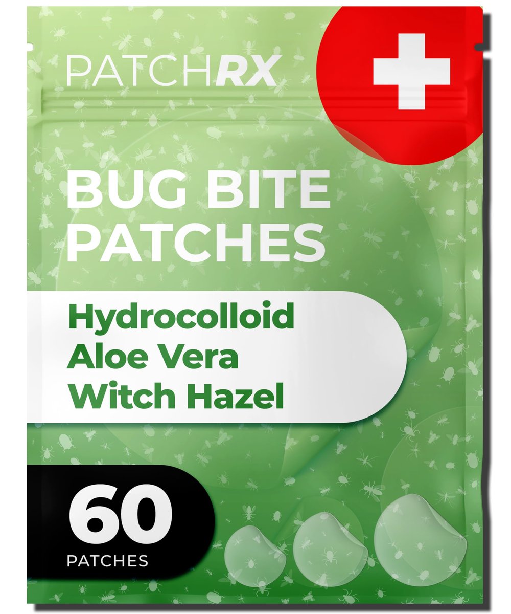 PatchRx Mückenstich-Pflaster (60 Stück) – Juckreizlinderung für Kinder & Erwachsene mit Hydrokolloid, Aloe Vera & Hamamelis – Hautfreundliche Insektenstich-Aufkleber