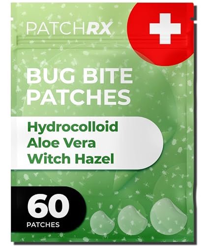 PatchRx Mückenstich-Pflaster (60 Stück) – Juckreizlinderung für Kinder & Erwachsene mit Hydrokolloid, Aloe Vera & Hamamelis – Hautfreundliche Insektenstich-Aufkleber