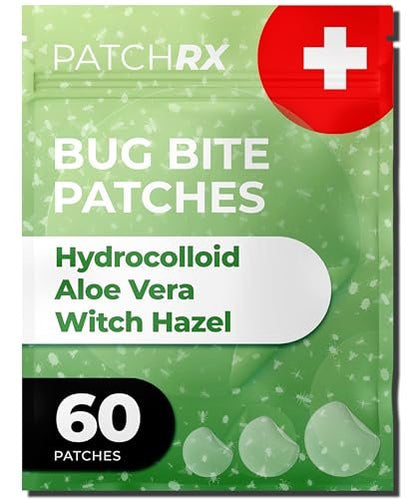 PatchRx Mückenstich-Pflaster (60 Stück) – Juckreizlinderung für Kinder & Erwachsene mit Hydrokolloid, Aloe Vera & Hamamelis – Hautfreundliche Insektenstich-Aufkleber