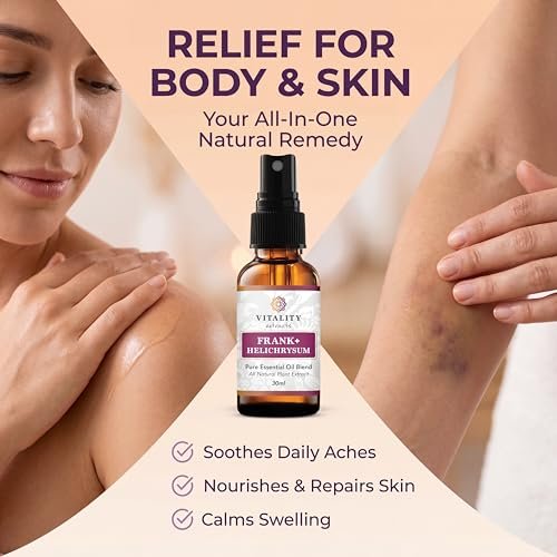 Vitality Extracts Frank+ Helichrysum Ätherisches Öl Blend - 30ml Sprühflasche, Weihrauch Boswellia Serrata, Aromatherapie, Sanfte Haut, Linderung von Alltagsbeschwerden und Schmerzen, Natürlich