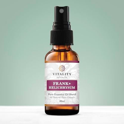 Vitality Extracts Frank+ Helichrysum Ätherisches Öl Blend - 30ml Sprühflasche, Weihrauch Boswellia Serrata, Aromatherapie, Sanfte Haut, Linderung von Alltagsbeschwerden und Schmerzen, Natürlich