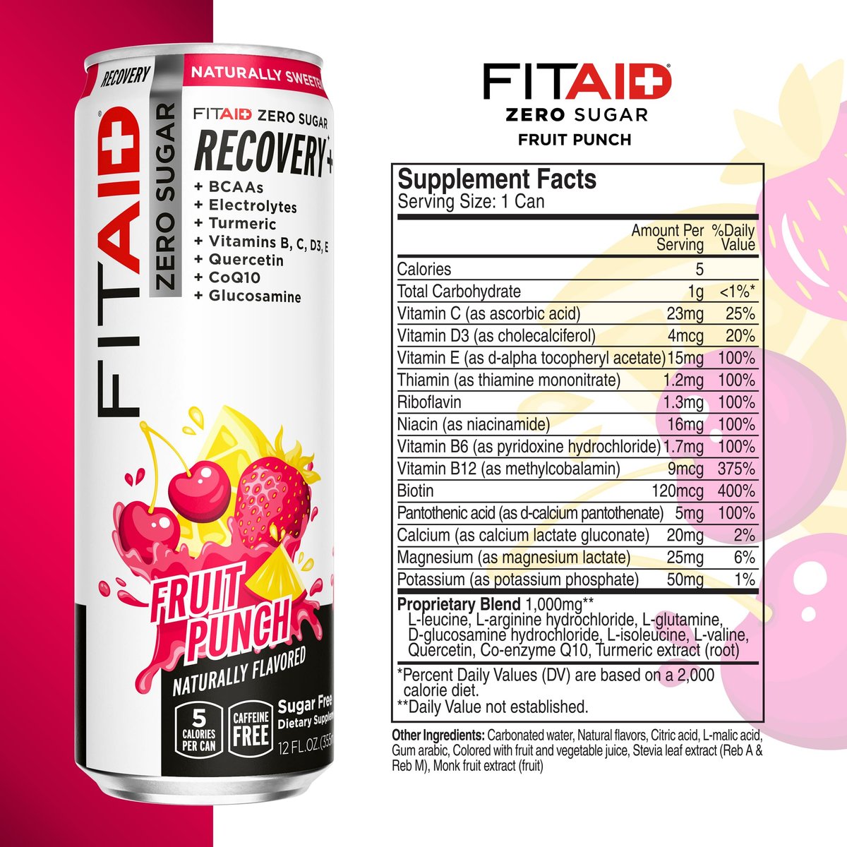 LifeAid Fitaid Erholungsgetränk, Fruit Punch, Zuckerfrei, Vegan, Koscher, Keto-freundlich, Glutenfrei, 12 Flüssigunzen (Packung mit 12) - Verpackung kann variieren