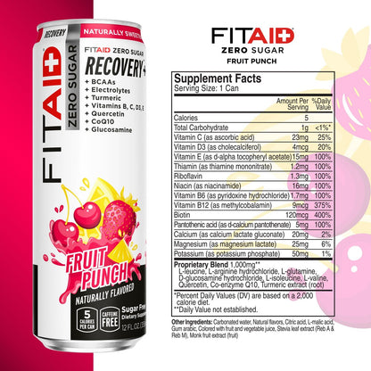 LifeAid Fitaid Erholungsgetränk, Fruit Punch, Zuckerfrei, Vegan, Koscher, Keto-freundlich, Glutenfrei, 12 Flüssigunzen (Packung mit 12) - Verpackung kann variieren
