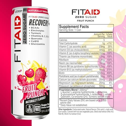LifeAid Fitaid Erholungsgetränk, Fruit Punch, Zuckerfrei, Vegan, Koscher, Keto-freundlich, Glutenfrei, 12 Flüssigunzen (Packung mit 12) - Verpackung kann variieren