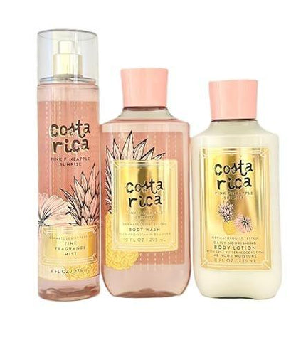 PINK PINEAPPLE SUNRISE COSTA RICA 3-teiliges Geschenkset: Feinduftspray 8 fl oz, Körpermilch 8 fl oz, Duschgel 10 fl oz – von Bath and Body (Verpackung variiert)