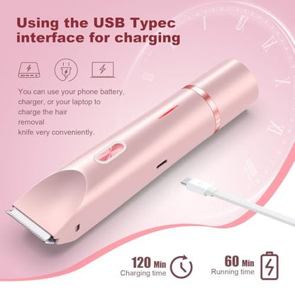 CheckSimple 2025 Bikini Trimmer für Frauen, Dermave Bikini Rasierer, 2-in-1 Elektrorasierer für Frauen (Pink)