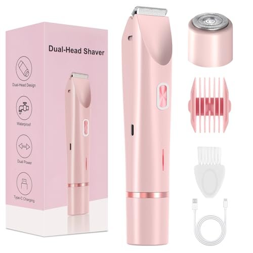 CheckSimple 2025 Bikini Trimmer für Frauen, Dermave Bikini Rasierer, 2-in-1 Elektrorasierer für Frauen (Pink)