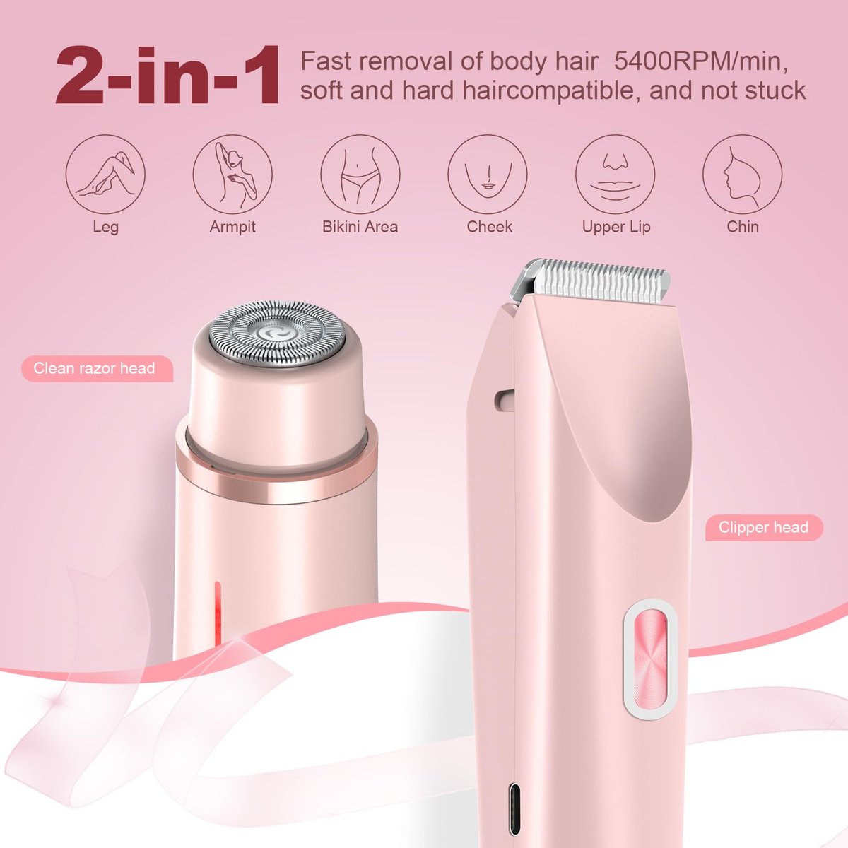 CheckSimple 2025 Bikini Trimmer für Frauen, Dermave Bikini Rasierer, 2-in-1 Elektrorasierer für Frauen (Pink)