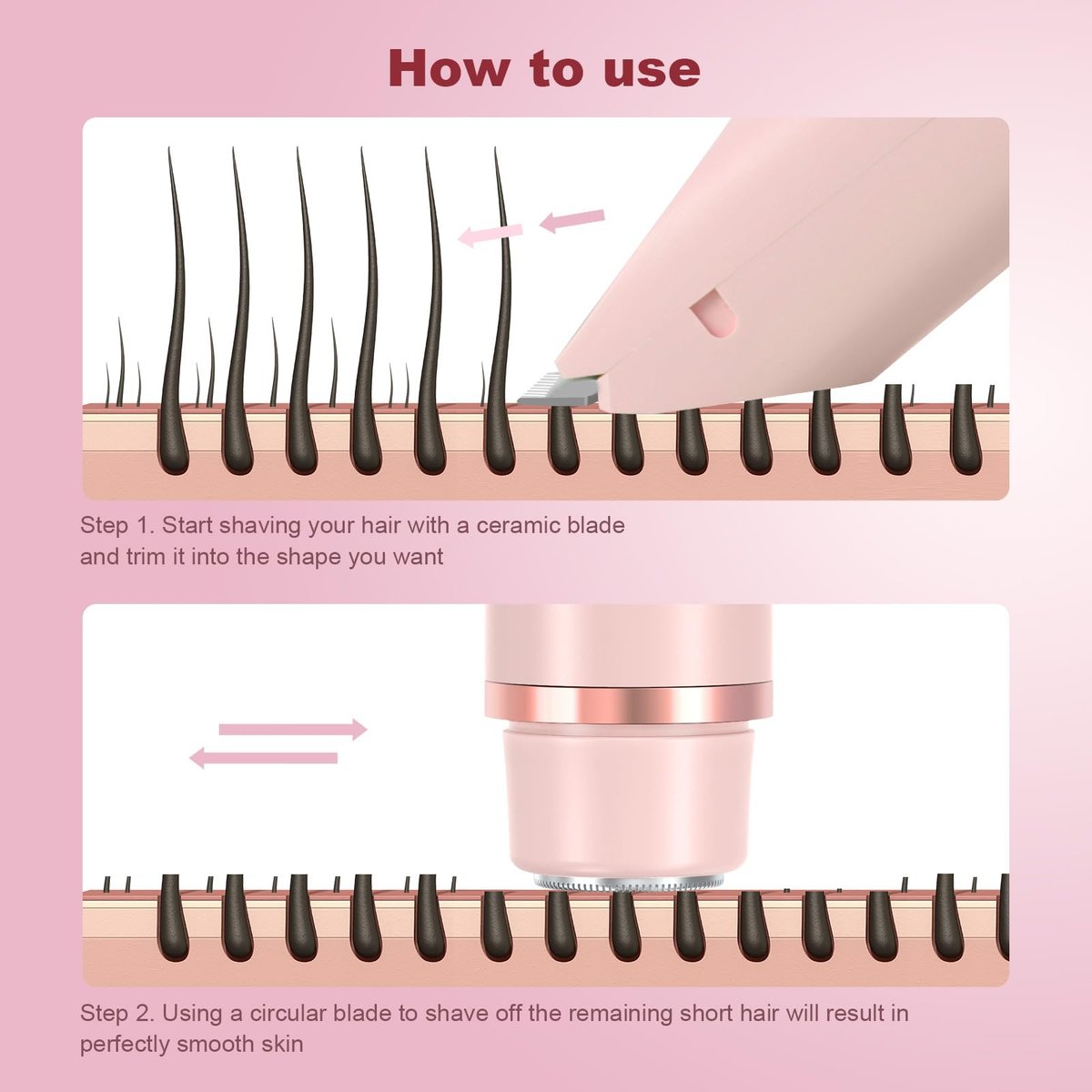 CheckSimple 2025 Bikini Trimmer für Frauen, Dermave Bikini Rasierer, 2-in-1 Elektrorasierer für Frauen (Pink)