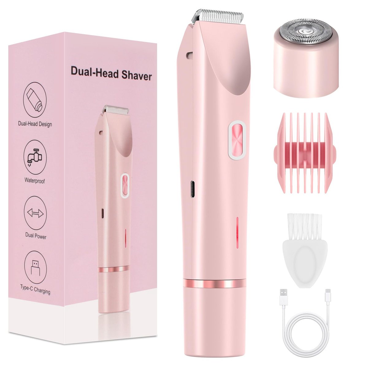 CheckSimple 2025 Bikini Trimmer für Frauen, Dermave Bikini Rasierer, 2-in-1 Elektrorasierer für Frauen (Pink)