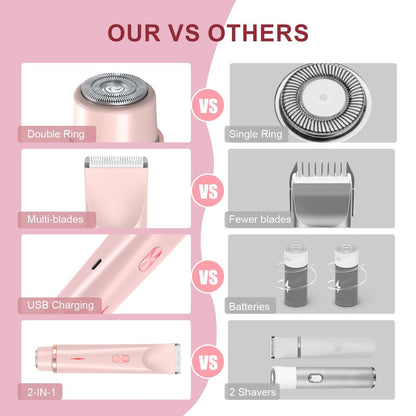 CheckSimple 2025 Bikini Trimmer für Frauen, Dermave Bikini Rasierer, 2-in-1 Elektrorasierer für Frauen (Pink)