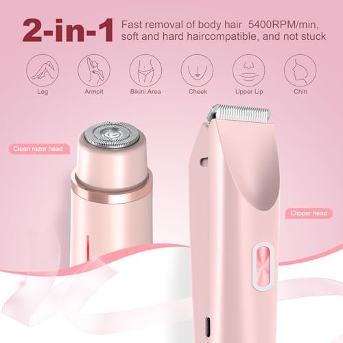 CheckSimple 2025 Bikini Trimmer für Frauen, Dermave Bikini Rasierer, 2-in-1 Elektrorasierer für Frauen (Pink)