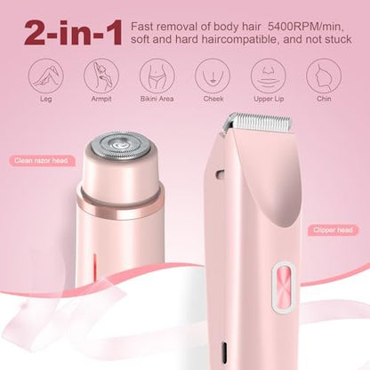CheckSimple 2025 Bikini Trimmer für Frauen, Dermave Bikini Rasierer, 2-in-1 Elektrorasierer für Frauen (Pink)