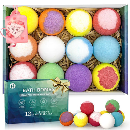 Badebomben Geburtstagsgeschenke für Frauen & Männer Set, 12er Pack Handgemachte Natürliche Bio Badebomben mit Sheabutter, Geschenkkorb für Muttertag Geschenke für Mama, Spa Entspannung Selbstpflege, Lehrer Wertschätzung Geschenke