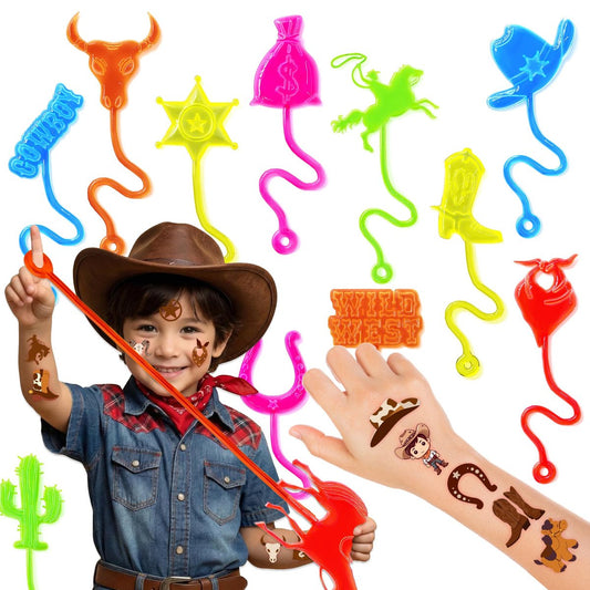 48-teiliges Cowboy Party-Set – 24 temporäre Tattoos & 24 Sticky Hands für Kindergeburtstage, Goodie Bags, Schatzkisten, Klassenzimmerpreise und Schülergeschenke