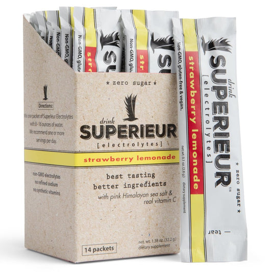 Superieur Elektrolyt-Pulver Beutel – Veganes Elektrolyt-Hydratationspulver mit Meeresmineralien – Keto-freundlich, Non-GMO, Zuckerfrei – Erdbeer-Zitronen-Limo (14 Beutel)
