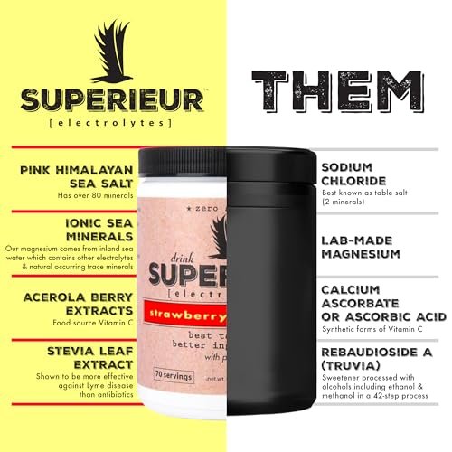 Superieur Elektrolyt-Pulver Beutel – Veganes Elektrolyt-Hydratationspulver mit Meeresmineralien – Keto-freundlich, Non-GMO, Zuckerfrei – Erdbeer-Zitronen-Limo (14 Beutel)