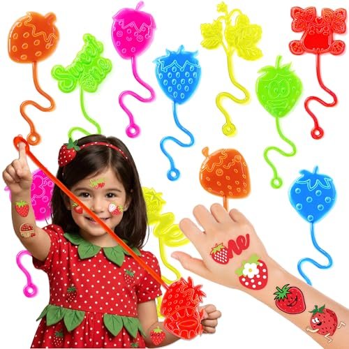48 Erdbeer-Partygeschenke – 24 temporäre Tattoos & 24 Klebehände – Perfekt für Geburtstagsfeiern, Goodie Bags, Schatzkisten, Klassenzimmerpreise & Schülergeschenke