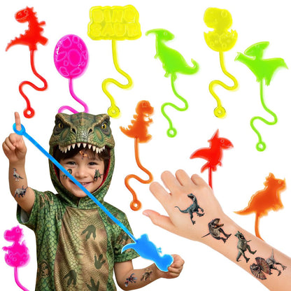 48-teiliges Dinosaurier Party-Set – 24 temporäre Tattoos & 24 Klebehände – Perfekt für Geburtstagspartys, Goodie Bags, Schatzboxen, Klassenzimmerpreise und Geschenke für Schüler