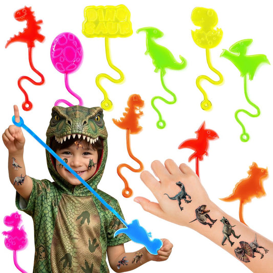 48-teiliges Dinosaurier Party-Set – 24 temporäre Tattoos & 24 Klebehände – Perfekt für Geburtstagspartys, Goodie Bags, Schatzboxen, Klassenzimmerpreise und Geschenke für Schüler