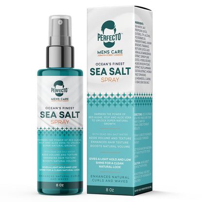 Perfecto Sea Salt Spray für Männer – Haar-Texturspray mit Kelp, Aloe Vera & Rotalgen | Verleiht Volumen, Textur & Beach Waves | Natürlicher leichter Halt | Für Männer & Frauen | 240 ml