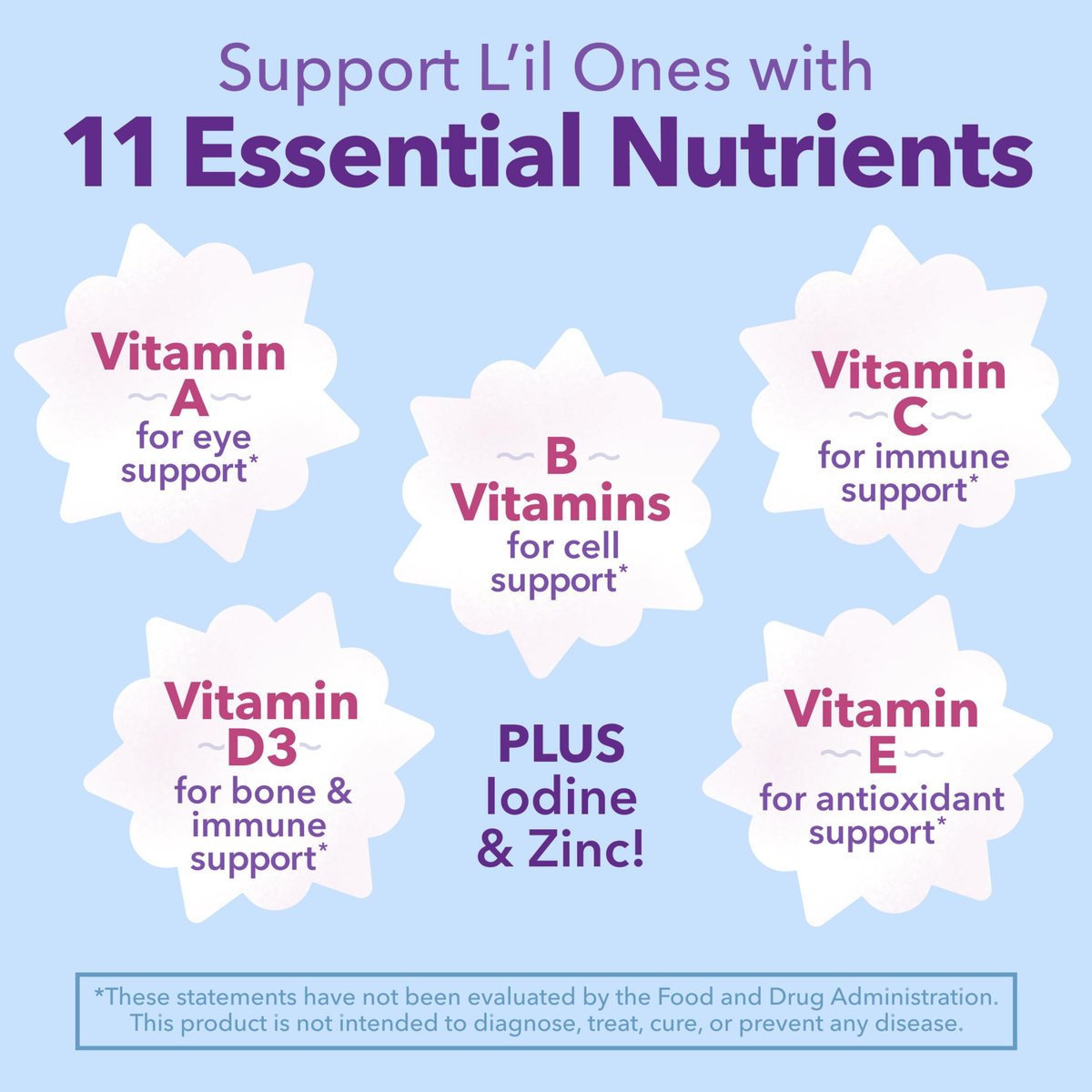 L'il Critters Gefrorene Tägliche Kinder-Multivitamin-Gummis mit gemischten Beerengeschmacksrichtungen für Kleinkinder und Kinder ab 2 Jahren, Disney Multivitamin-Gummis mit 11 essenziellen Nährstoffen, 95-190 Tagesvorrat, 190 Stück