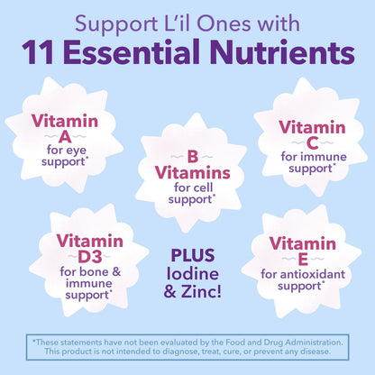L'il Critters Gefrorene Tägliche Kinder-Multivitamin-Gummis mit gemischten Beerengeschmacksrichtungen für Kleinkinder und Kinder ab 2 Jahren, Disney Multivitamin-Gummis mit 11 essenziellen Nährstoffen, 95-190 Tagesvorrat, 190 Stück