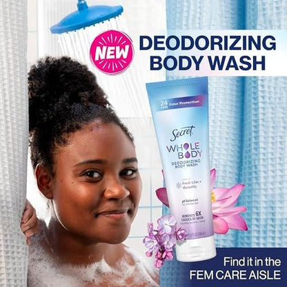 Secret Feminine Intimwaschgel, 24h Deodorierende Duschcreme für Frauen, Beseitigt 6 Ursachen von Geruch, pH-hautneutral, Überall anwendbar, Lilie & Wasserlilie Duft, 240 ml