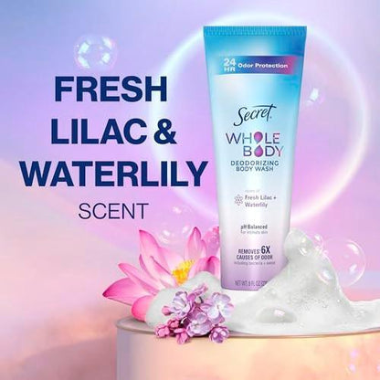 Secret Feminine Intimwaschgel, 24h Deodorierende Duschcreme für Frauen, Beseitigt 6 Ursachen von Geruch, pH-hautneutral, Überall anwendbar, Lilie & Wasserlilie Duft, 240 ml