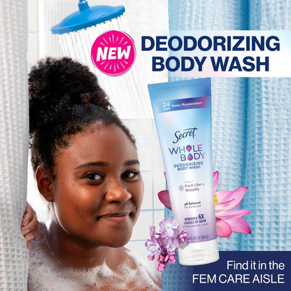 Secret Feminine Intimwaschgel, 24h Deodorierende Duschcreme für Frauen, Beseitigt 6 Ursachen von Geruch, pH-hautneutral, Überall anwendbar, Lilie & Wasserlilie Duft, 240 ml