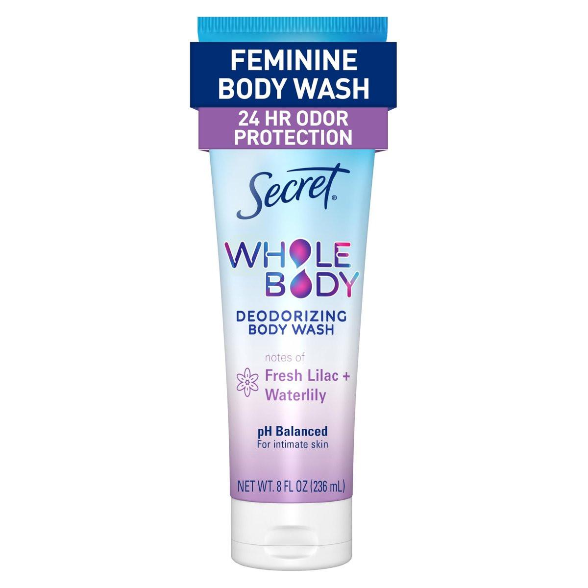 Secret Feminine Intimwaschgel, 24h Deodorierende Duschcreme für Frauen, Beseitigt 6 Ursachen von Geruch, pH-hautneutral, Überall anwendbar, Lilie & Wasserlilie Duft, 240 ml