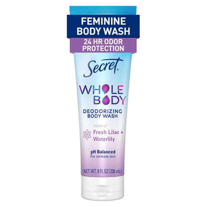 Secret Feminine Intimwaschgel, 24h Deodorierende Duschcreme für Frauen, Beseitigt 6 Ursachen von Geruch, pH-hautneutral, Überall anwendbar, Lilie & Wasserlilie Duft, 240 ml