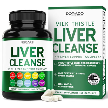 Leberreinigung Detox & Reparatur (27-in-1 Formel mit Mariendistel, Löwenzahnwurzel, Kurkuma, Artischockenextrakt & mehr) – Leberunterstützung für Erwachsene, Vegan – 60 Kapseln