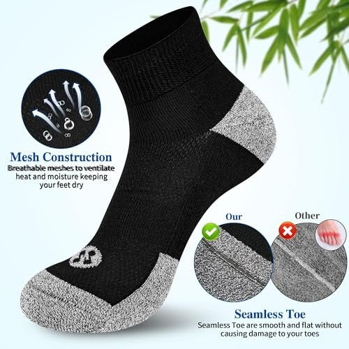 Nonlut Diabetik Socken für Herren, 6 Paar Knöchel Socken bei Neuropathie, Herren 9-12 10-13 (Schwarz, Large)