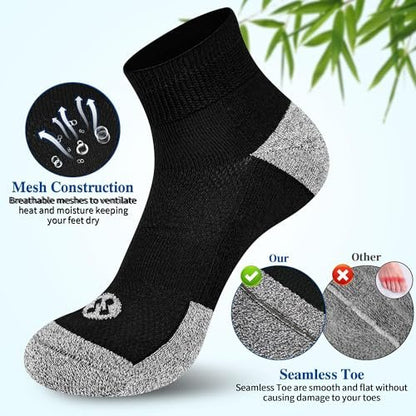 Nonlut Diabetik Socken für Herren, 6 Paar Knöchel Socken bei Neuropathie, Herren 9-12 10-13 (Schwarz, Large)