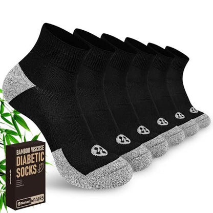 Nonlut Diabetik Socken für Herren, 6 Paar Knöchel Socken bei Neuropathie, Herren 9-12 10-13 (Schwarz, Large)