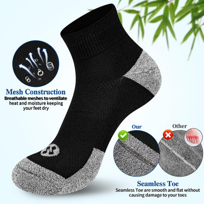 Nonlut Diabetik Socken für Herren, 6 Paar Knöchel Socken bei Neuropathie, Herren 9-12 10-13 (Schwarz, Large)
