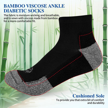 Nonlut Diabetik Socken für Herren, 6 Paar Knöchel Socken bei Neuropathie, Herren 9-12 10-13 (Schwarz, Large)
