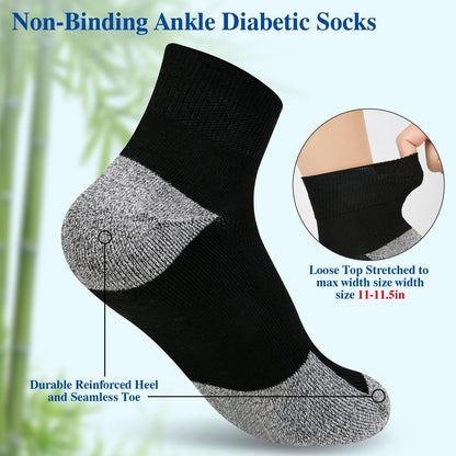 Nonlut Diabetik Socken für Herren, 6 Paar Knöchel Socken bei Neuropathie, Herren 9-12 10-13 (Schwarz, Large)