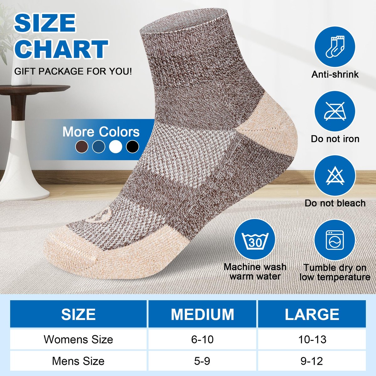 NOLUNT Diabetikersocken für Herren, 4 Paar Knöchel-Diabetiker-Neuropathie-Socken für Herren 9-12 10-13 (Dunkelblau+Weiß+Coffee+Schwarz-Large)