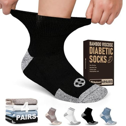 NOLUNT Diabetikersocken für Herren, 4 Paar Knöchel-Diabetiker-Neuropathie-Socken für Herren 9-12 10-13 (Dunkelblau+Weiß+Coffee+Schwarz-Large)
