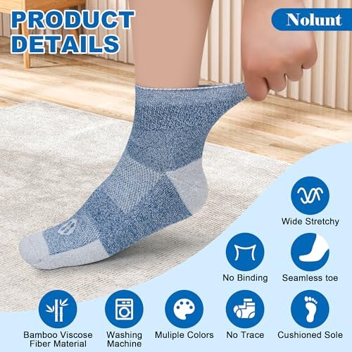 NOLUNT Diabetikersocken für Herren, 4 Paar Knöchel-Diabetiker-Neuropathie-Socken für Herren 9-12 10-13 (Dunkelblau+Weiß+Coffee+Schwarz-Large)