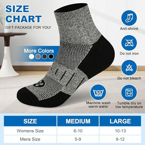 NOLUNT Diabetikersocken für Herren, 4 Paar, nicht einschnürend, Knöchelsocken, Größe 9-12/10-13 (Weiß+Grau+Gelblich-Cyan+Schwarz, groß)