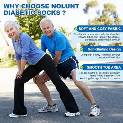 NOLUNT Diabetikersocken für Herren, 4 Paar, nicht einschnürend, Knöchelsocken, Größe 9-12/10-13 (Weiß+Grau+Gelblich-Cyan+Schwarz, groß)