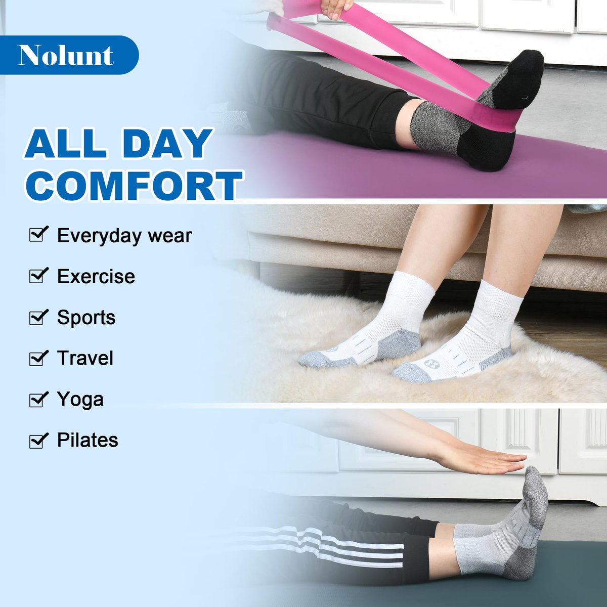 NOLUNT Diabetikersocken für Herren, 4 Paar, nicht einschnürend, Knöchelsocken, Größe 9-12/10-13 (Weiß+Grau+Gelblich-Cyan+Schwarz, groß)