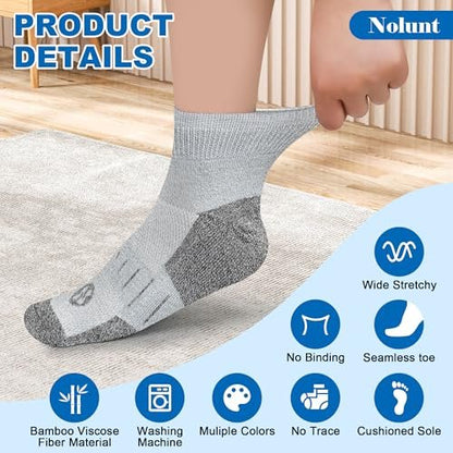 NOLUNT Diabetikersocken für Herren, 4 Paar, nicht einschnürend, Knöchelsocken, Größe 9-12/10-13 (Weiß+Grau+Gelblich-Cyan+Schwarz, groß)