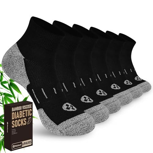 Nonlut Diabetikersocken für Herren, 6 Paar Knöchel-Diabetik-Socken für Männer, Herren 9-12 10-13 (Schwarz, Large)