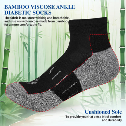 Nonlut Diabetikersocken für Herren, 6 Paar Knöchel-Diabetik-Socken für Männer, Herren 9-12 10-13 (Schwarz, Large)