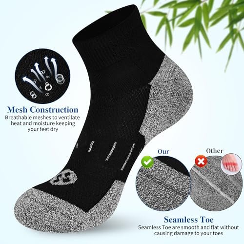 Nonlut Diabetikersocken für Herren, 6 Paar Knöchel-Diabetik-Socken für Männer, Herren 9-12 10-13 (Schwarz, Large)