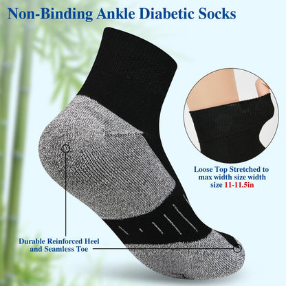 Nonlut Diabetikersocken für Herren, 6 Paar Knöchel-Diabetik-Socken für Männer, Herren 9-12 10-13 (Schwarz, Large)